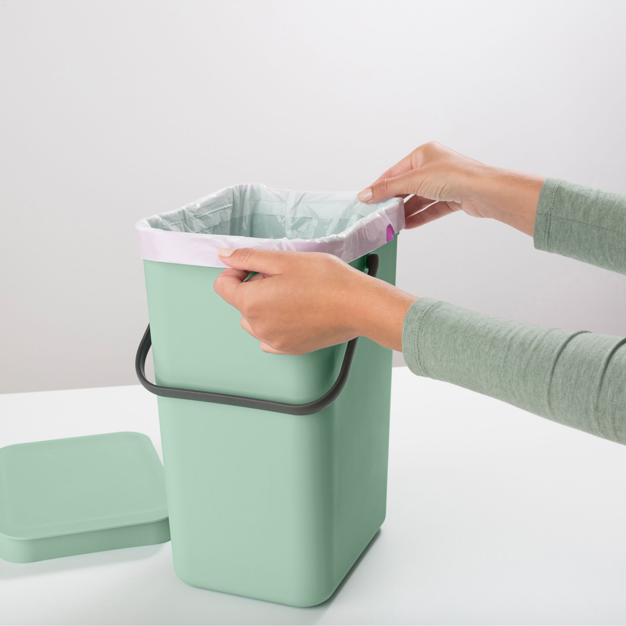 Brabantia Sort & Go Hinged Standard Jade green Plastic Bin - 12L Freestanding