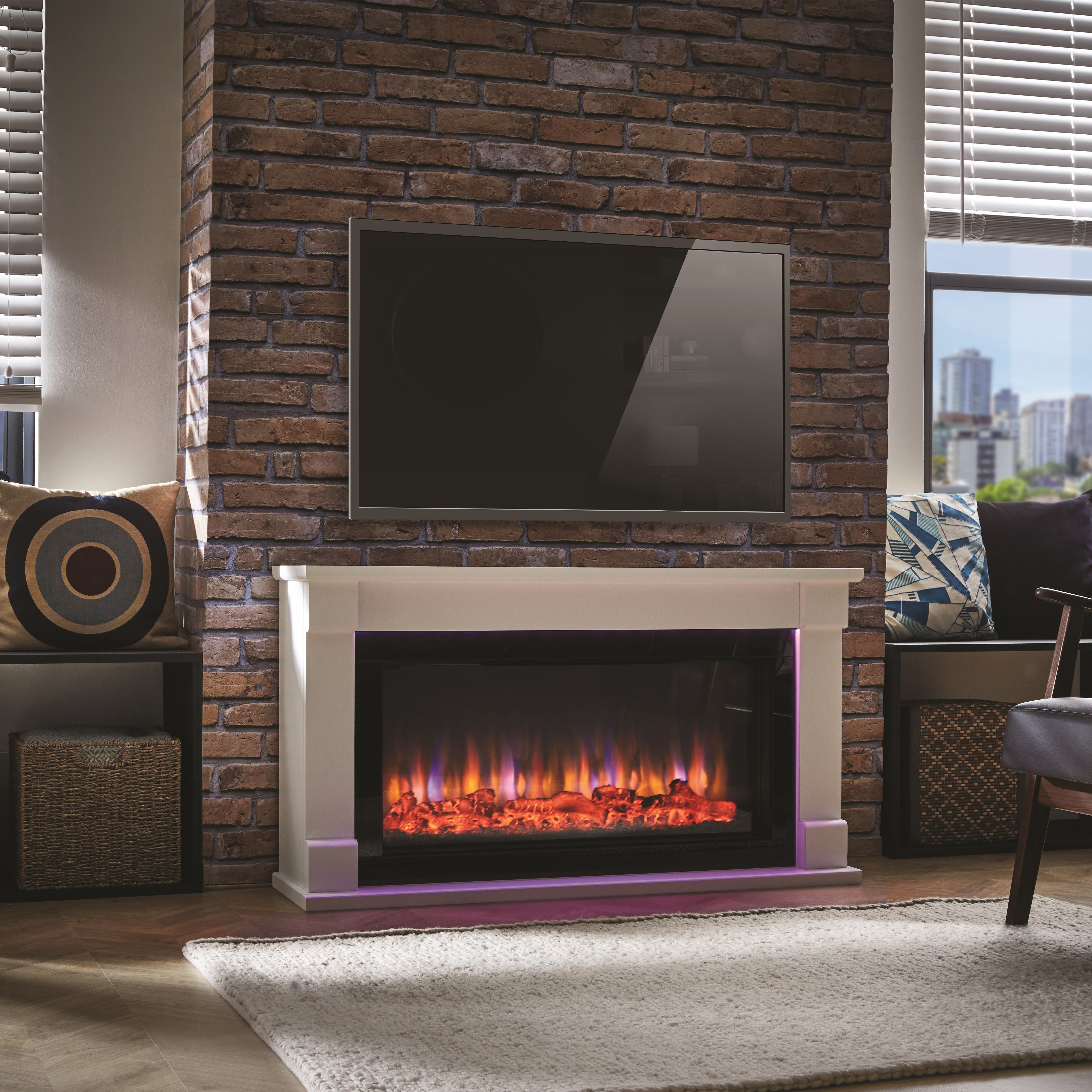 Bradbury-Ambience White Electric LED electric fire suite