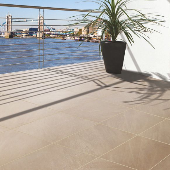Bradstone Mode profiled Beige Porcelain Paving slab, 12.96m² (L)600mm (W)298mm Pack of 72