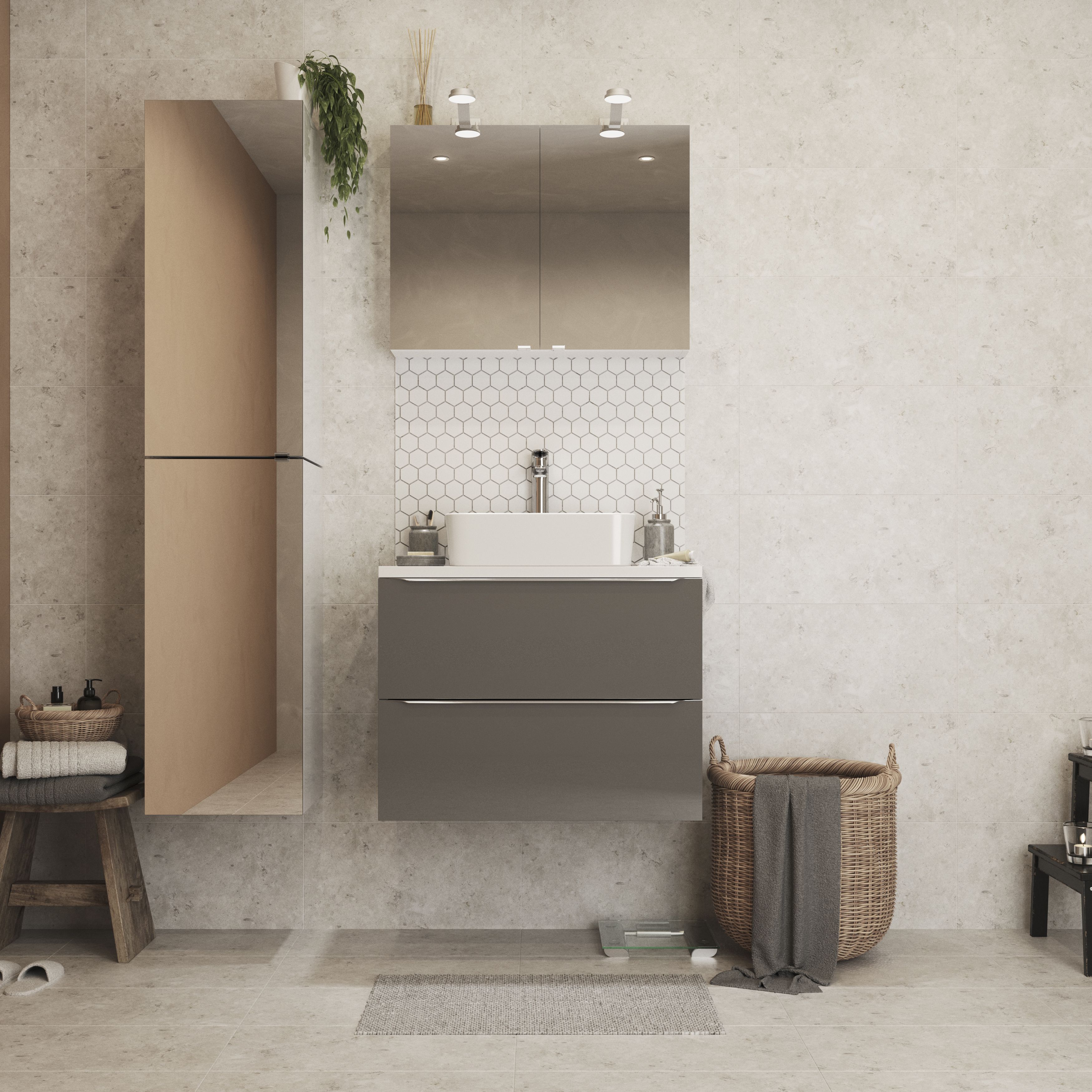 Bradwell Light grey Matt Marble effect Porcelain Wall & floor Tile, Pack of 6, (L)600mm (W)300mm