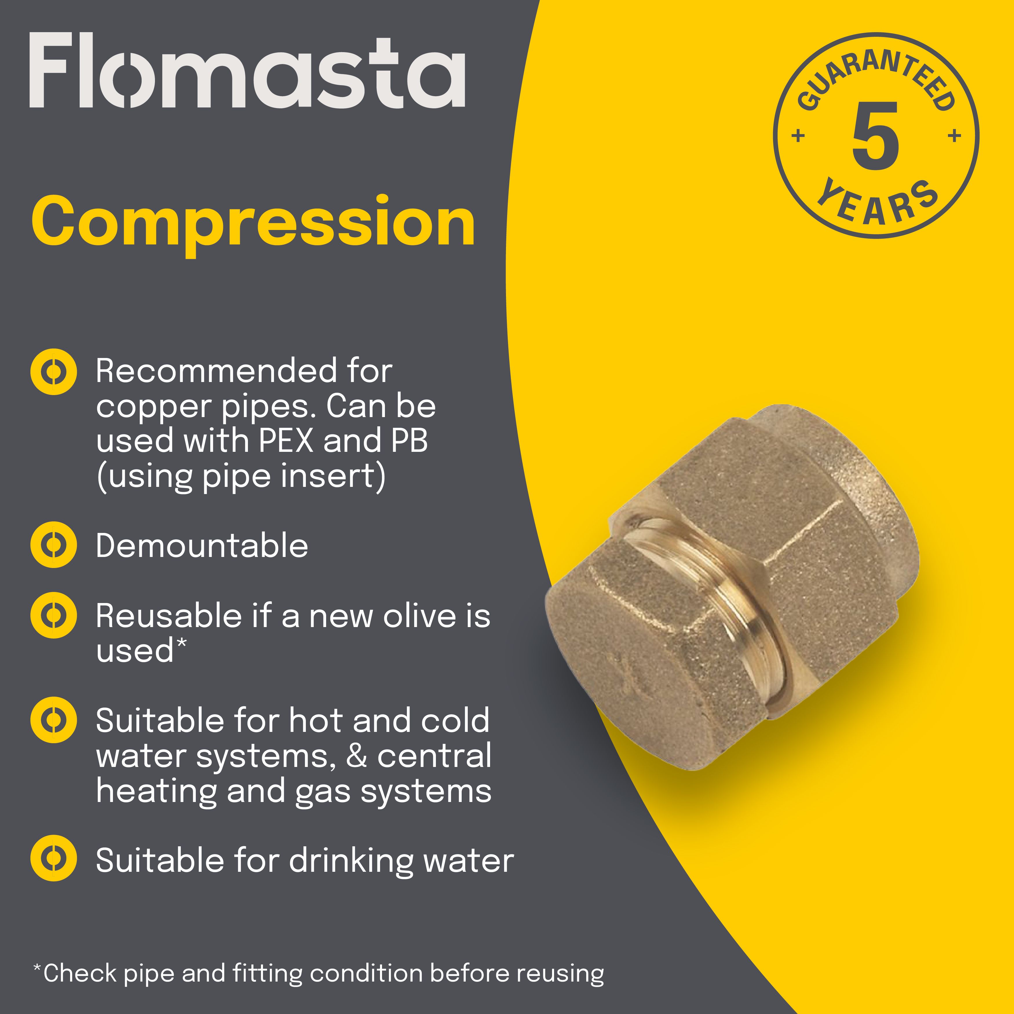Brass Compression Stop end (Dia)22mm, Pack of 10