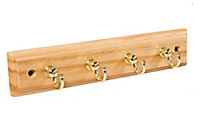Brass effect Pine 4 Hook rail, (L)220mm (H)10mm