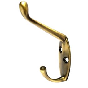 Brass effect Zinc alloy Double Hook (Holds)5kg, Pack of 2