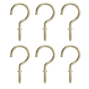Brass-plated Extra large Cup hook (L)55mm, Pack of 6