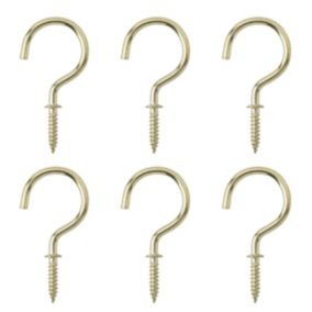 Brass-plated Large Cup hook (L)46.5mm, Pack of 6