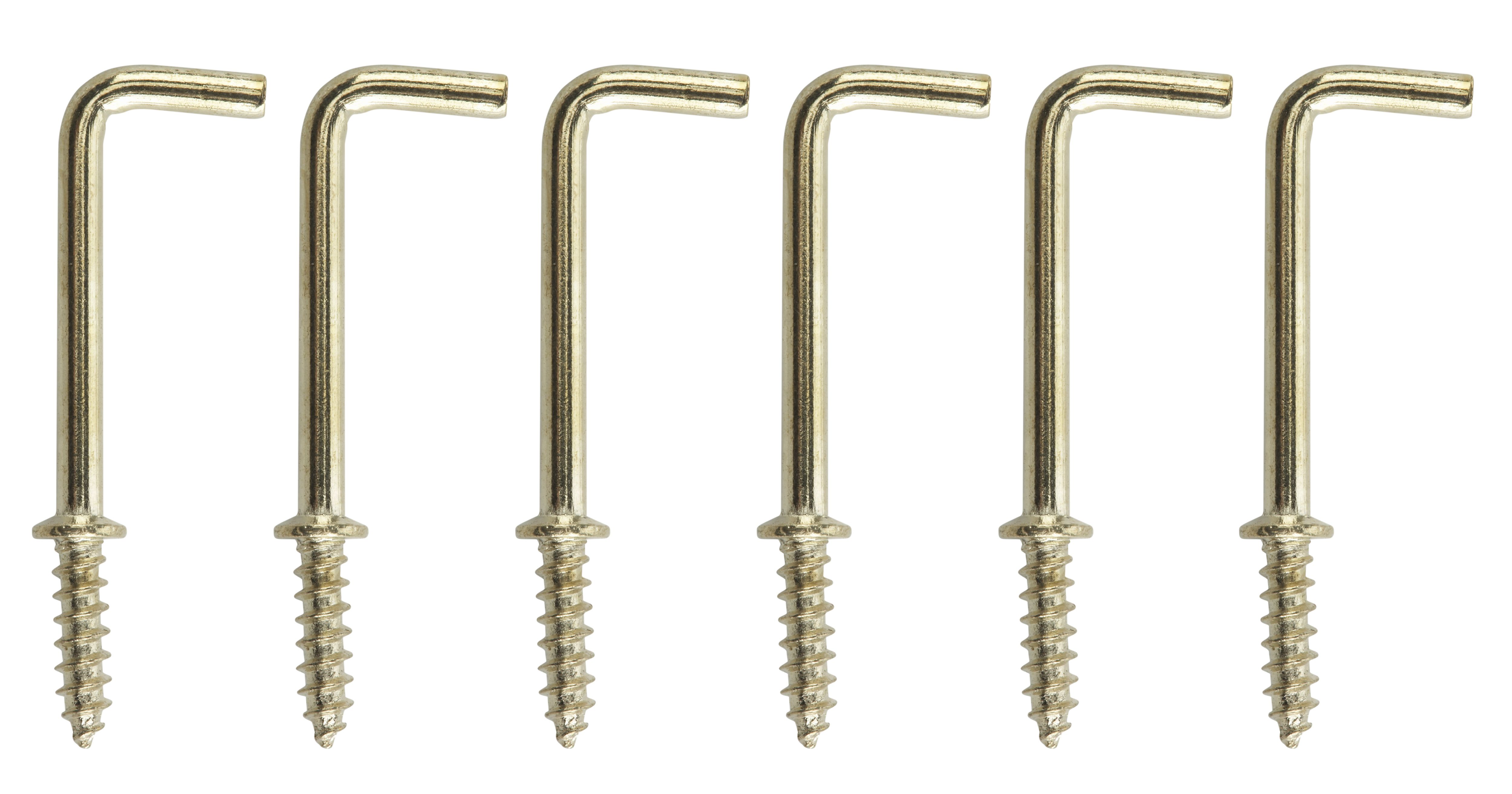 Brass-plated Medium Cup hook (L)38.5mm, Pack of 6