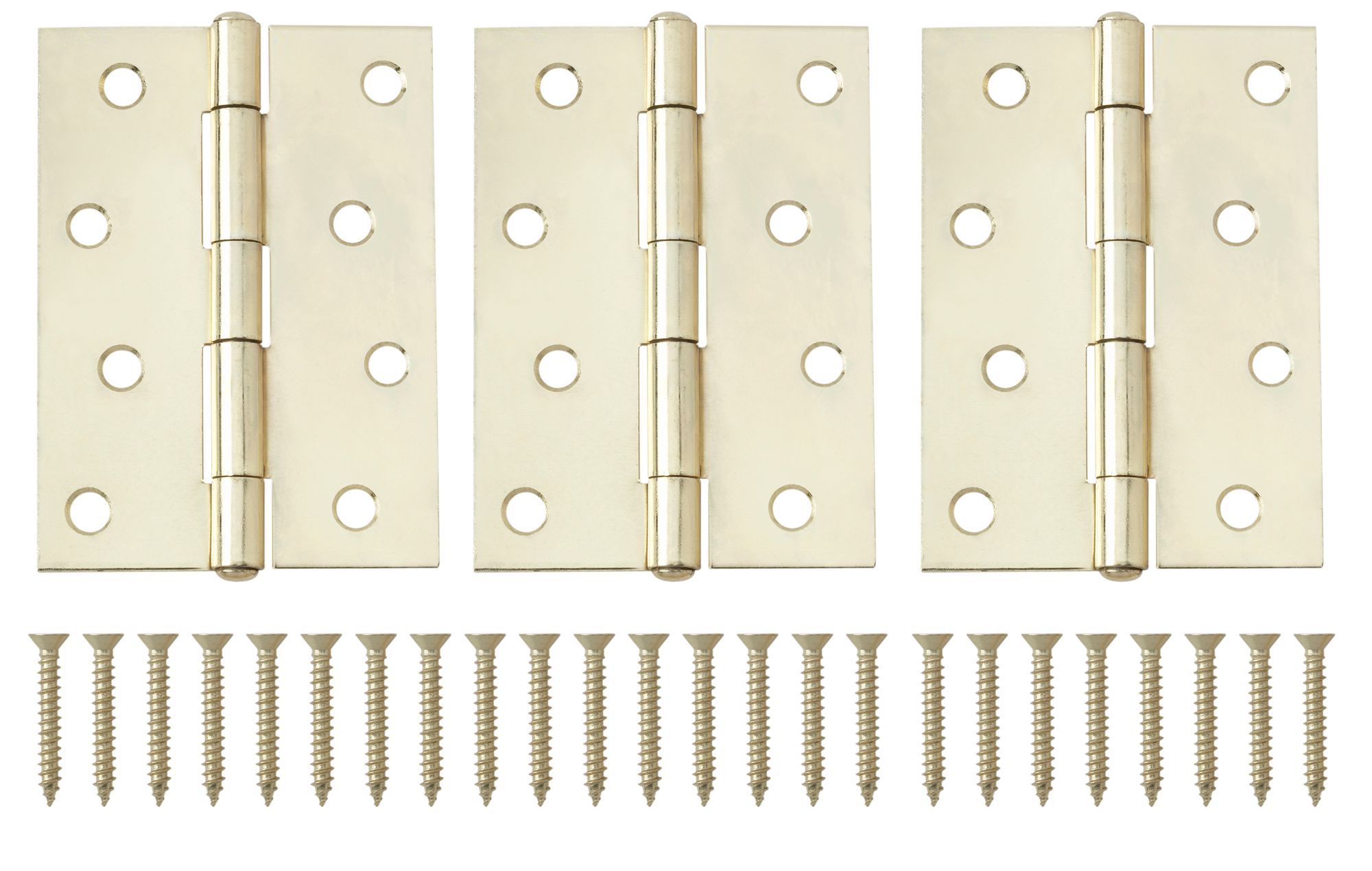 Brass-plated Metal Butt Door hinge N162 (L)100mm, Pack of 3