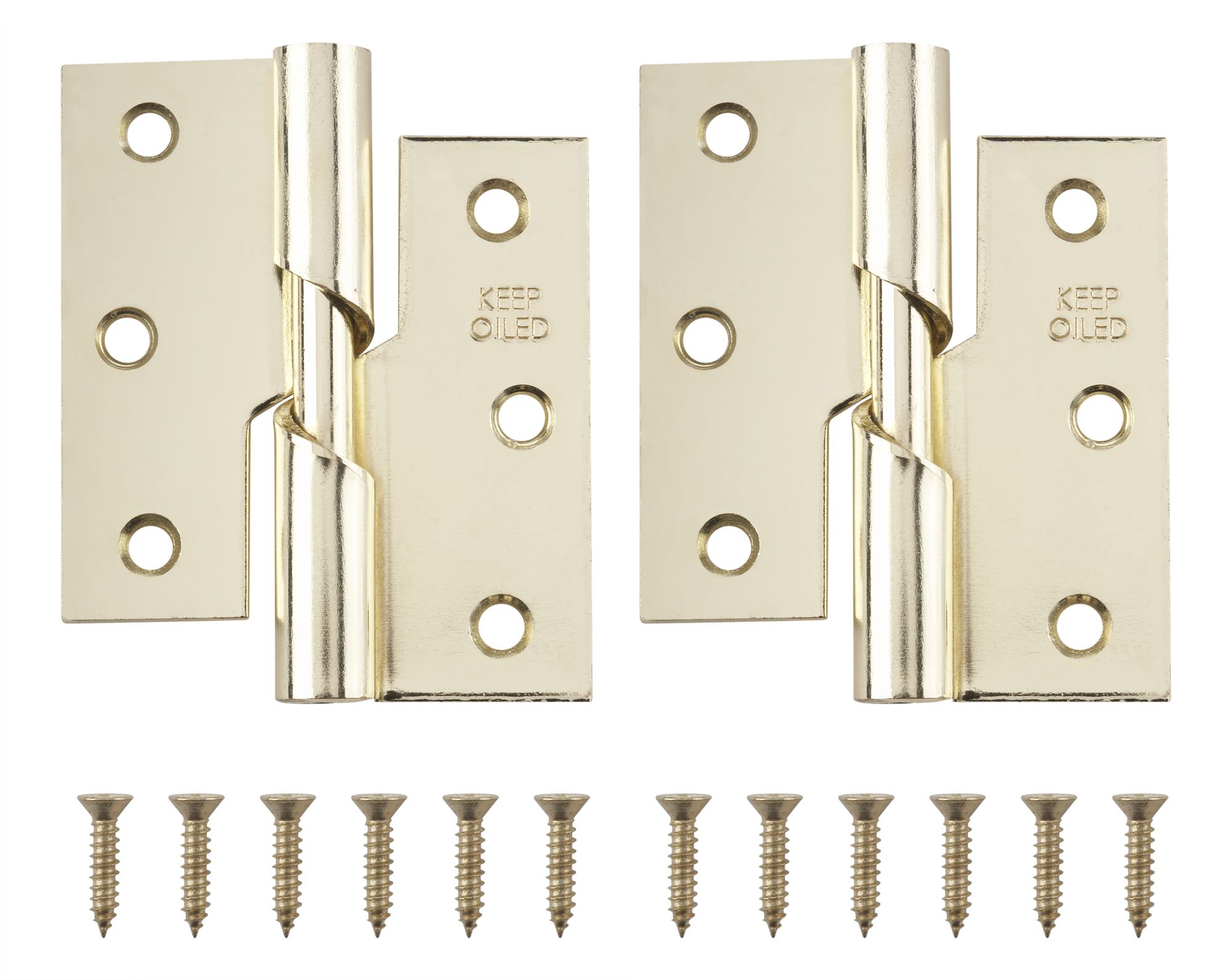 Brass-plated Metal Butt Door hinge N162 (L)75mm, Pack of 2
