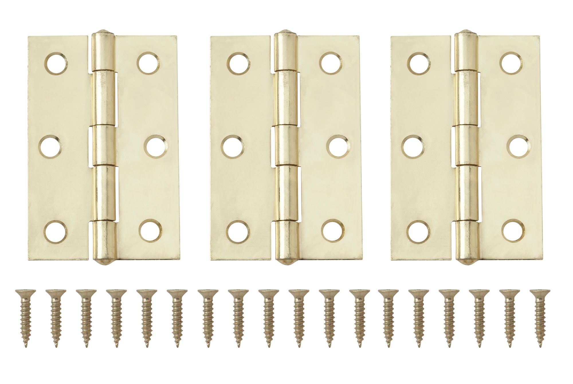 Brass-plated Metal Butt Door hinge N162 (L)75mm, Pack of 3