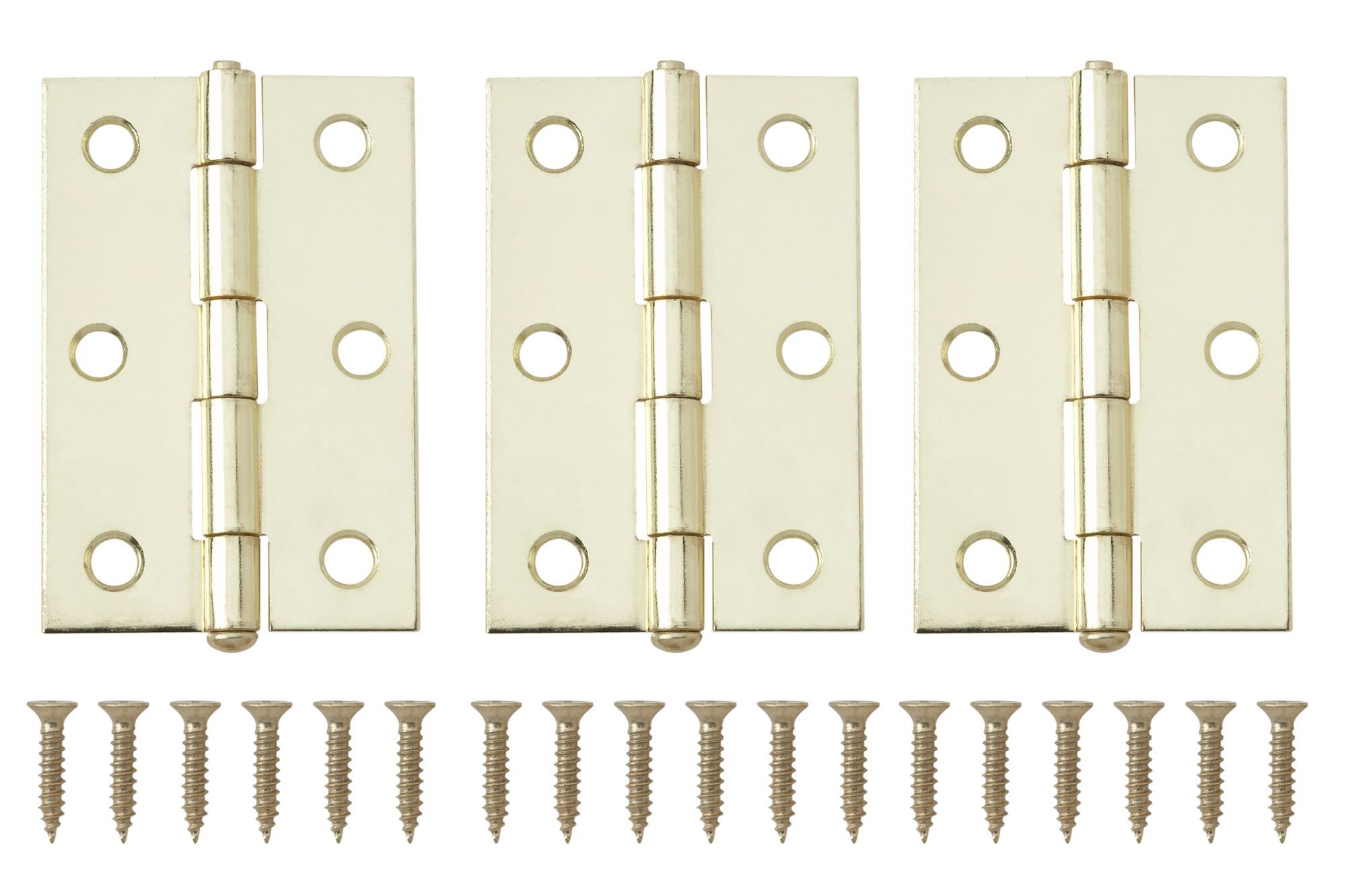 Brass-plated Metal Butt Door hinge N163 (L)75mm, Pack of 3