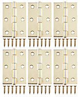 Brass-plated Metal Butt Door hinge N422 (L)75mm, Pack of 6