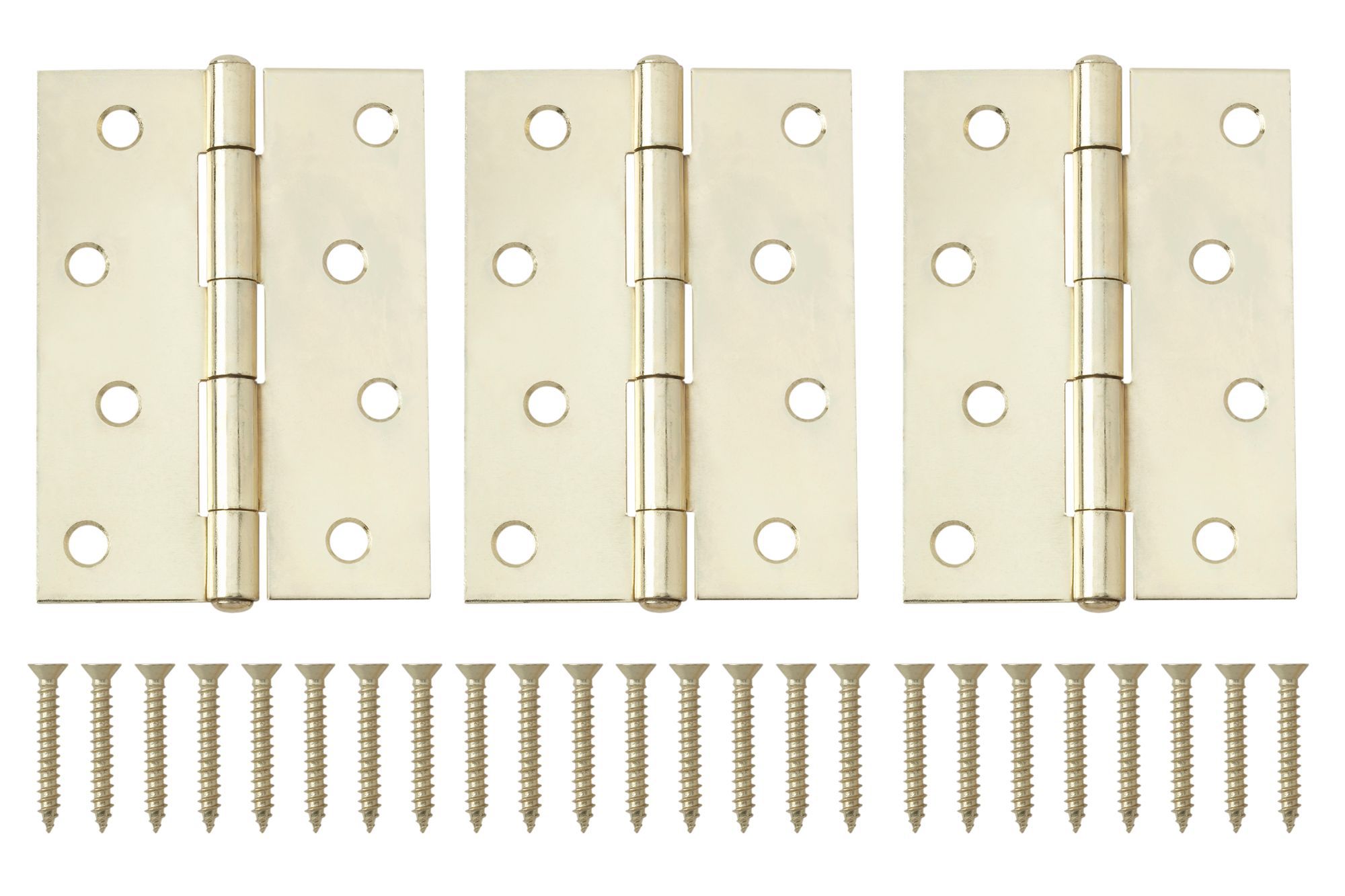 Brass-plated Metal Butt Door hinge N424 (L)100mm, Pack of 3