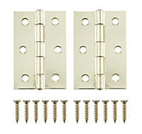 Brass-plated Metal Butt Door hinge NO75 (L)65mm, Pack of 2