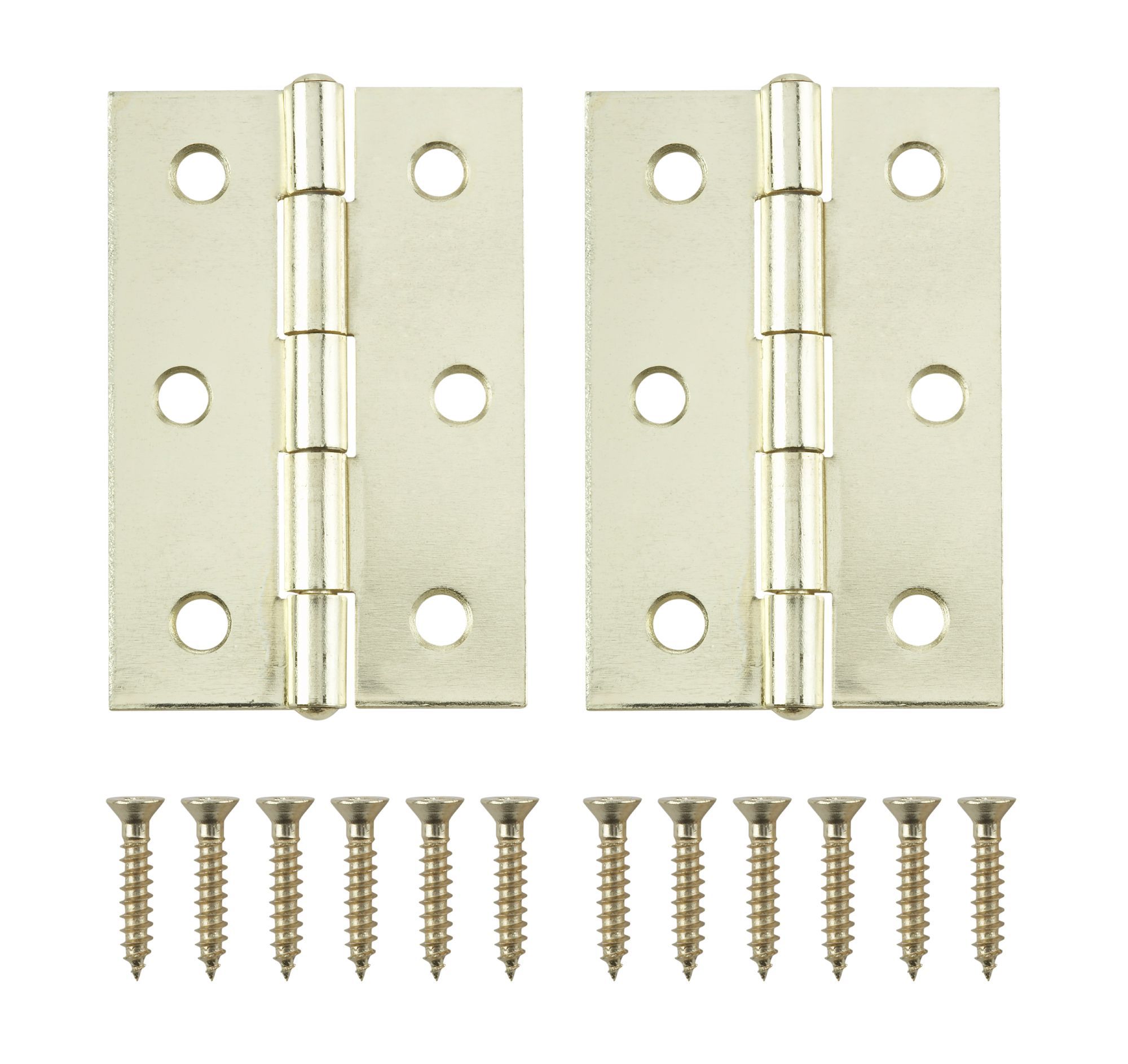Brass-plated Metal Butt Door hinge NO75 (L)65mm, Pack of 2