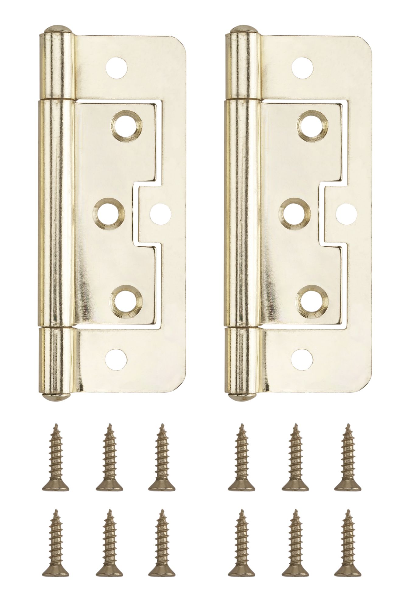 Brass-plated Metal Flush Door hinge N162 (L)100mm, Pack of 2