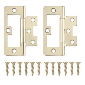 Brass-plated Metal Flush Door hinge N162 (L)75mm, Pack of 2