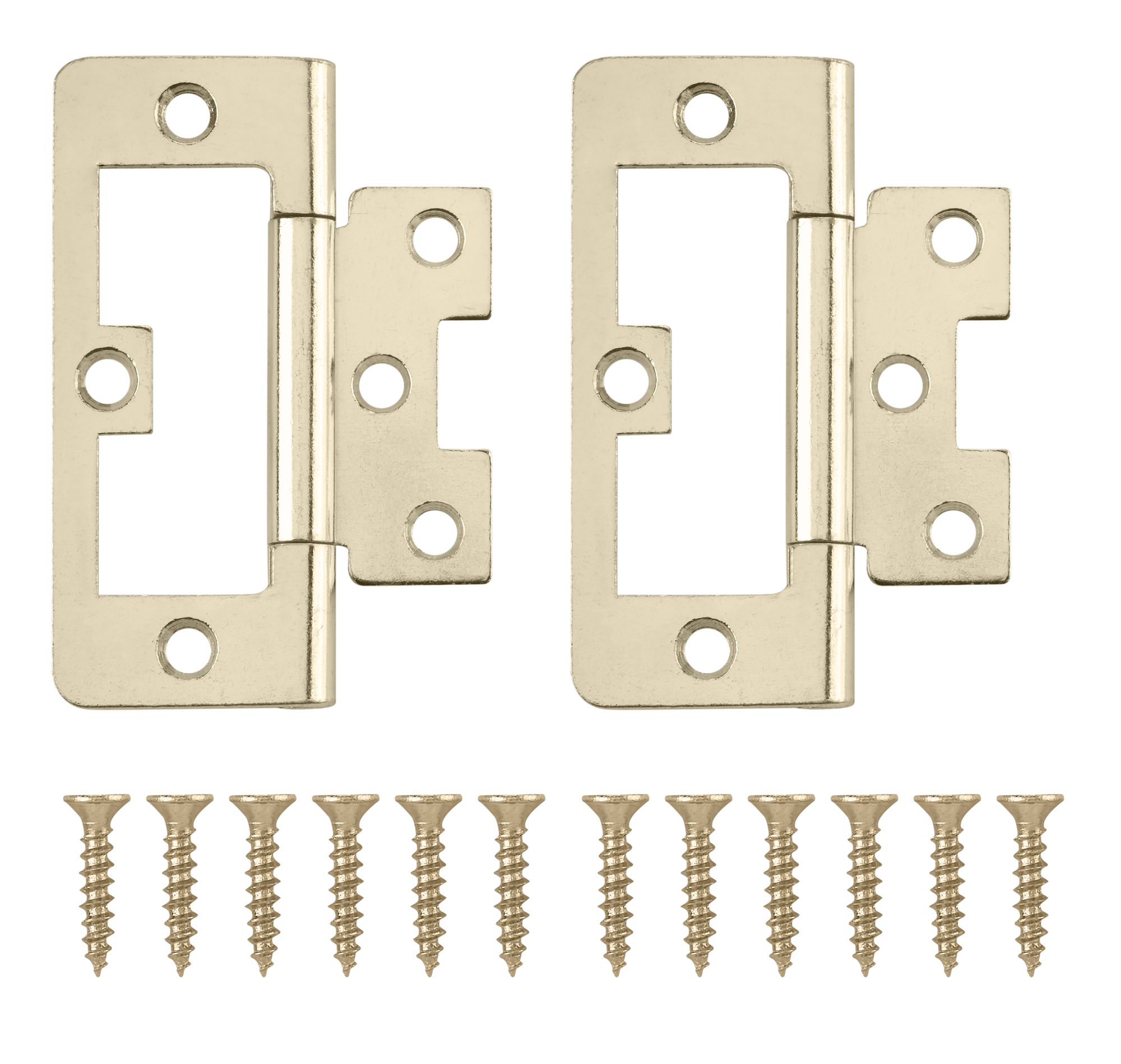 Brass-plated Metal Flush Door hinge NO92 (L)75mm, Pack of 8