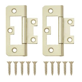 Brass-plated Metal Flush Door hinge NO96 (L)65mm, Pack of 2