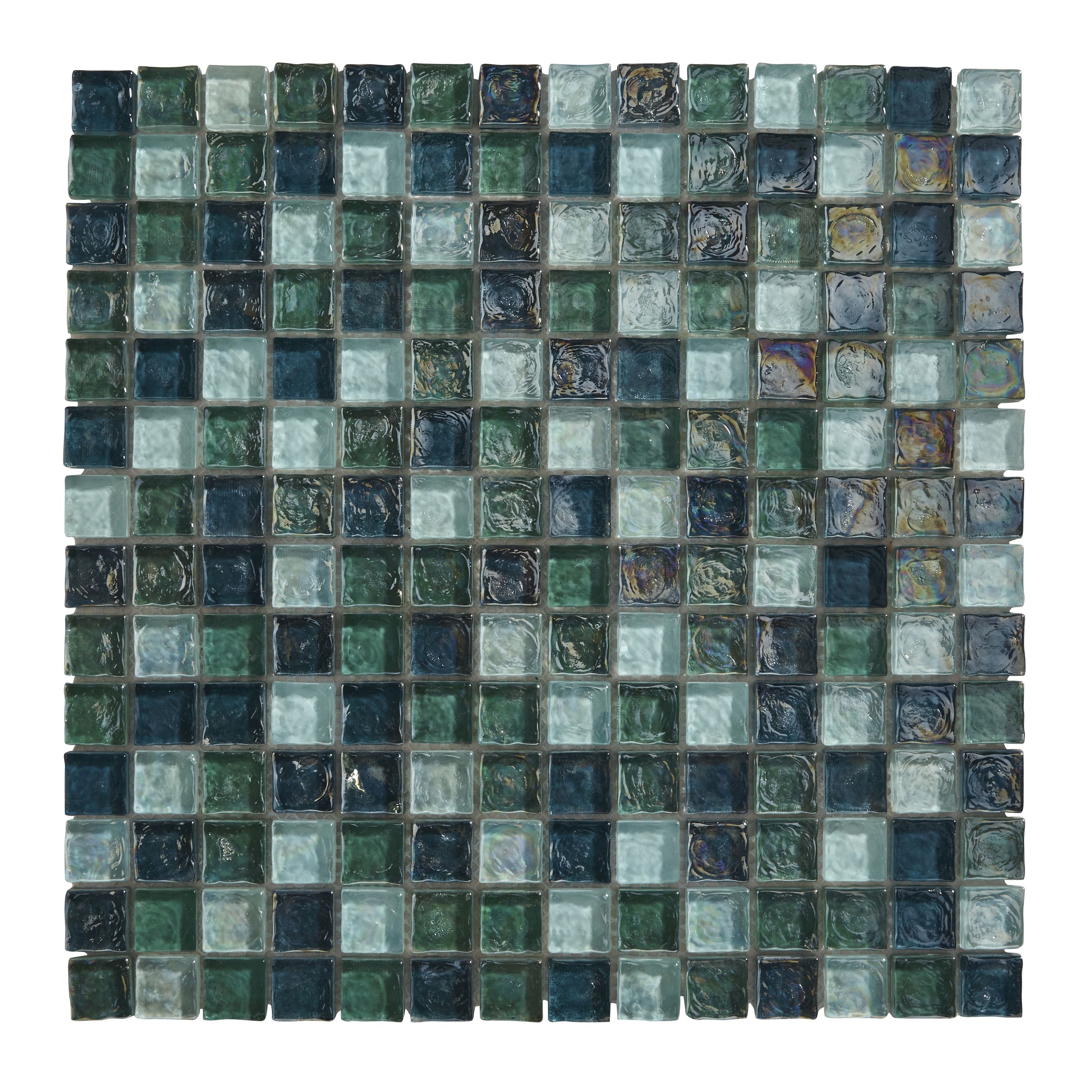 Bressia Blue & green Glass Mosaic tile, (L)306mm (W)306mm
