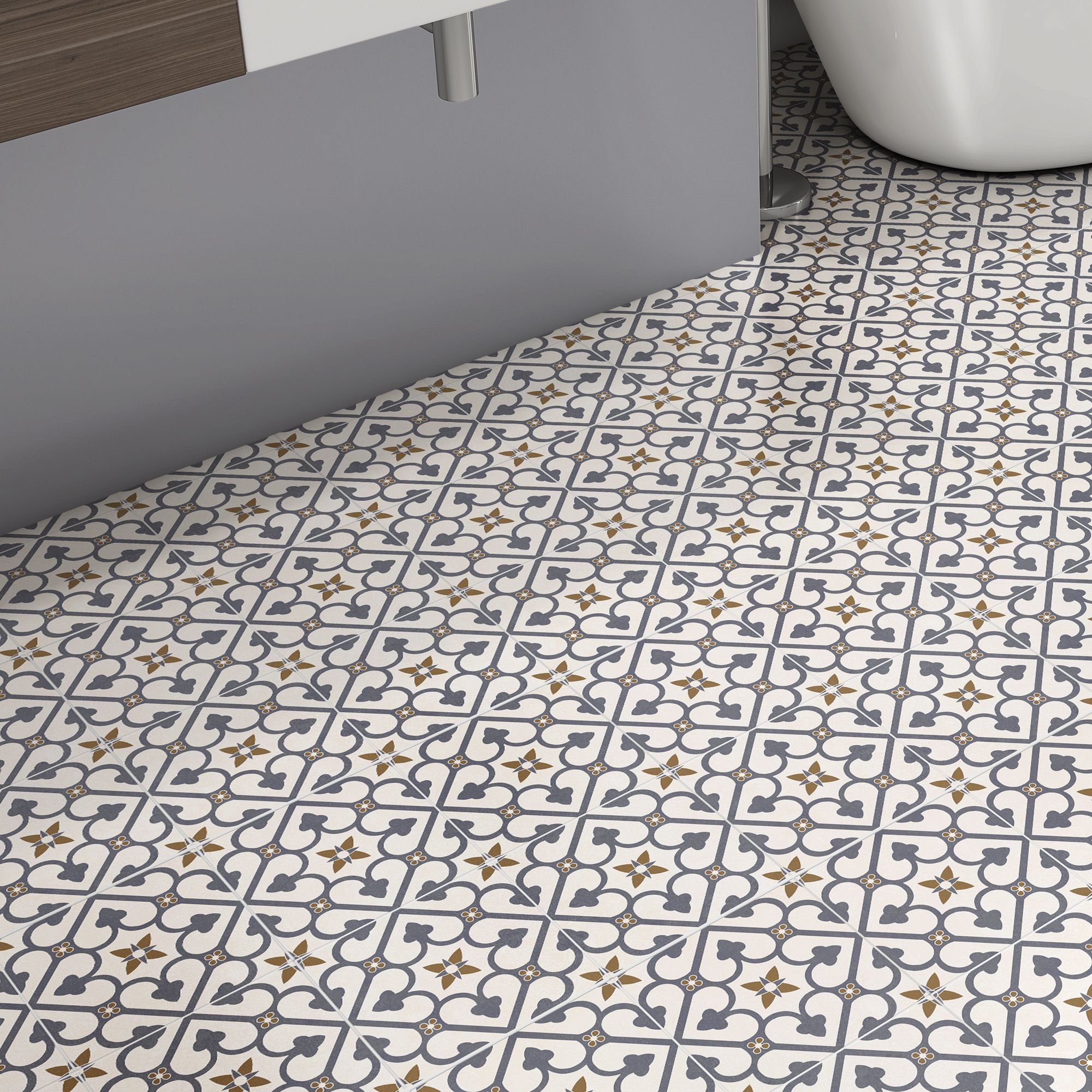 Brighton Blue Matt Ceramic Indoor Wall & floor Tile, Pack of 7, (L)450mm (W)450mm