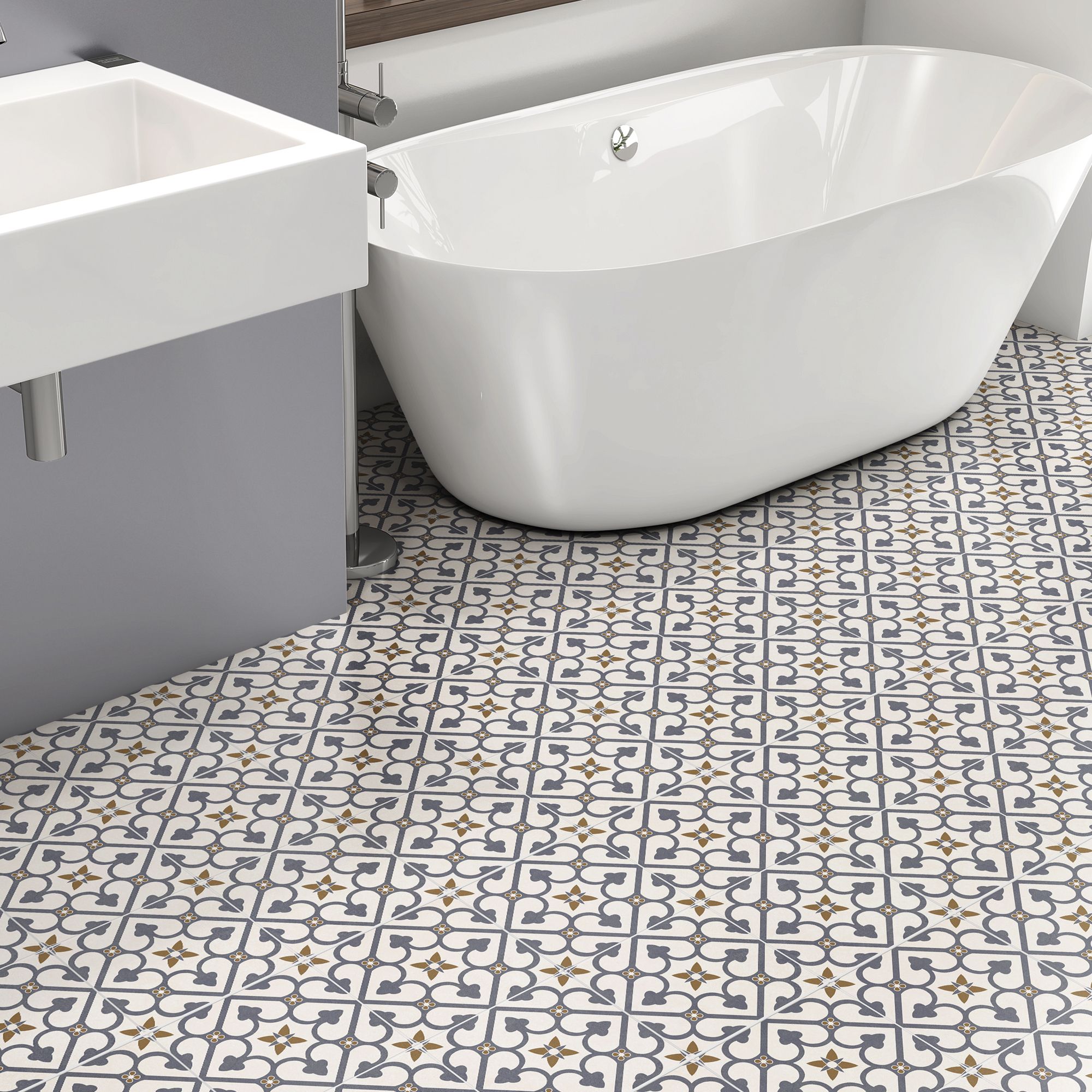 Brighton Blue Matt Ceramic Indoor Wall & floor Tile, Pack of 7, (L)450mm (W)450mm