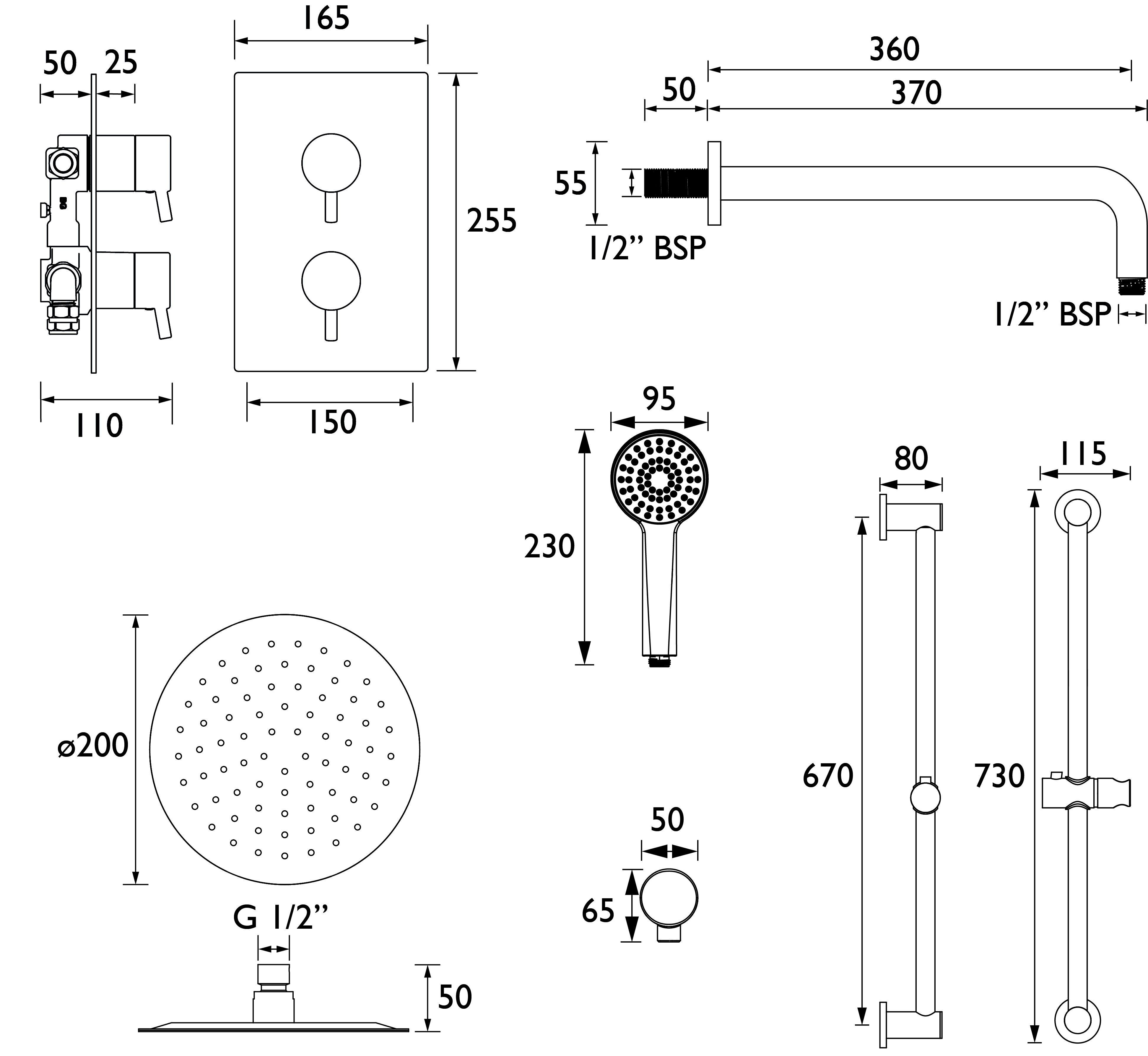 Bristan Divine Matt Black Wall-mounted Thermostatic Mixer Shower