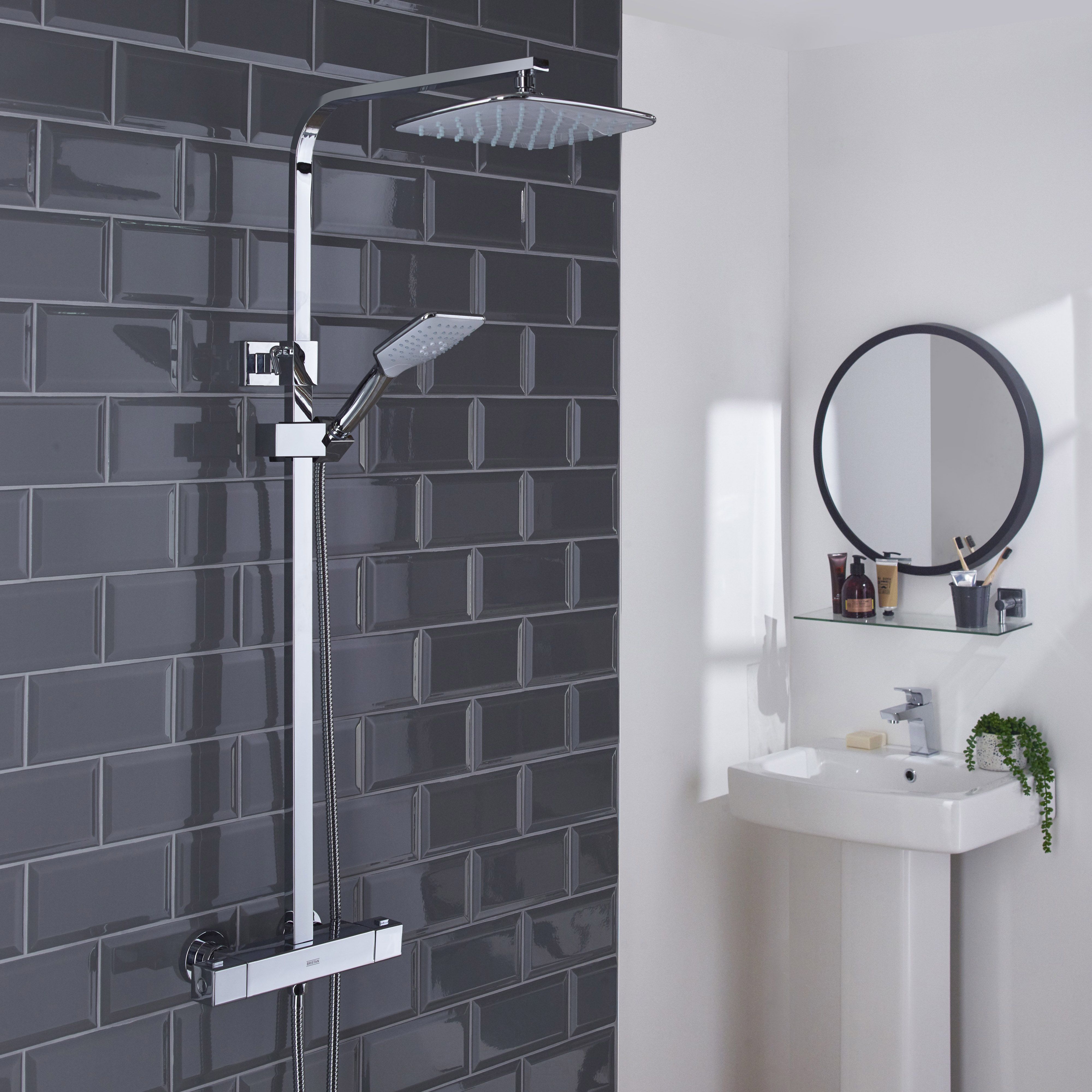 Bristan Noctis Gloss Chrome effect Wall-mounted Thermostatic Mixer Multi head shower
