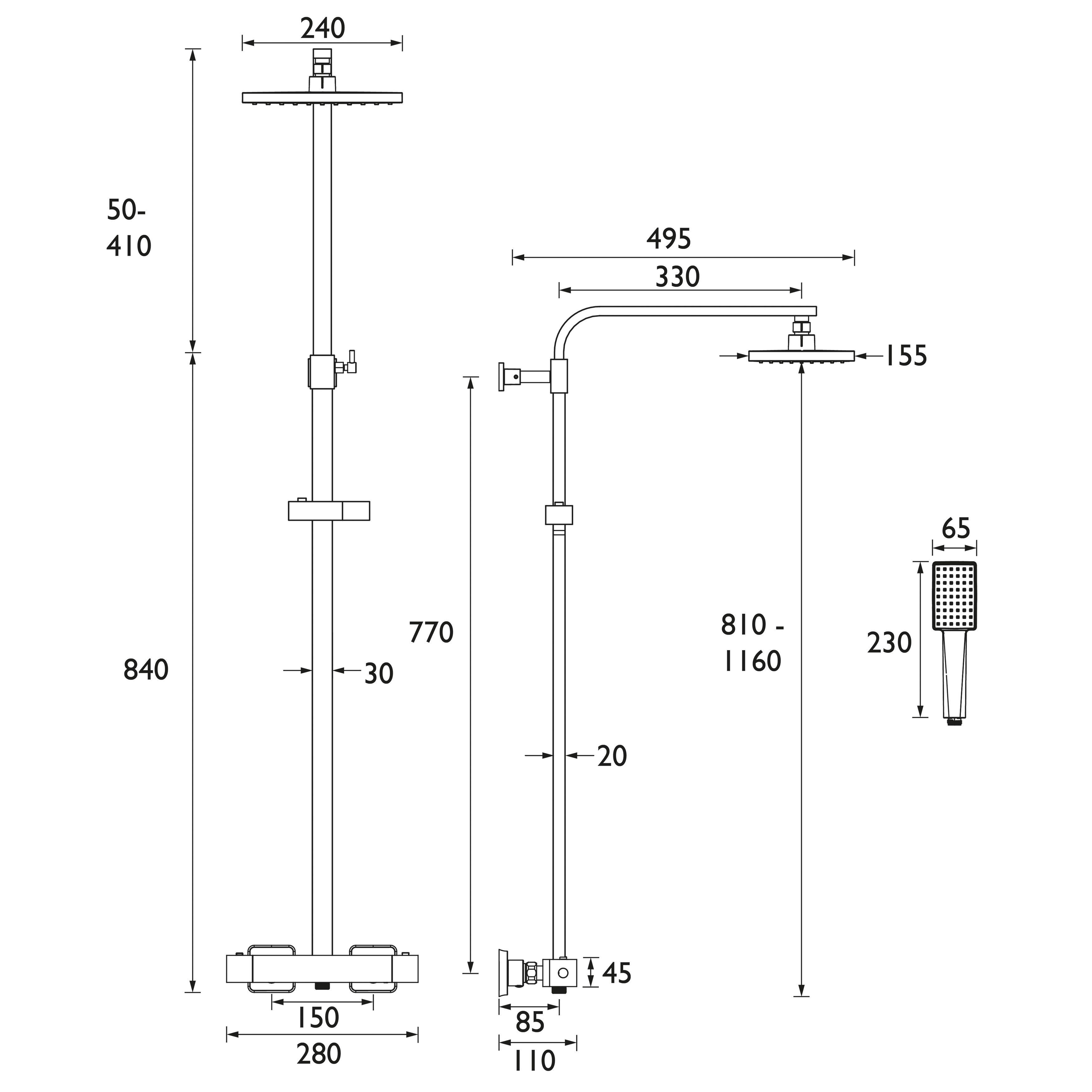 Bristan Noctis Matt Black Wall-mounted Thermostatic Mixer Multi head shower