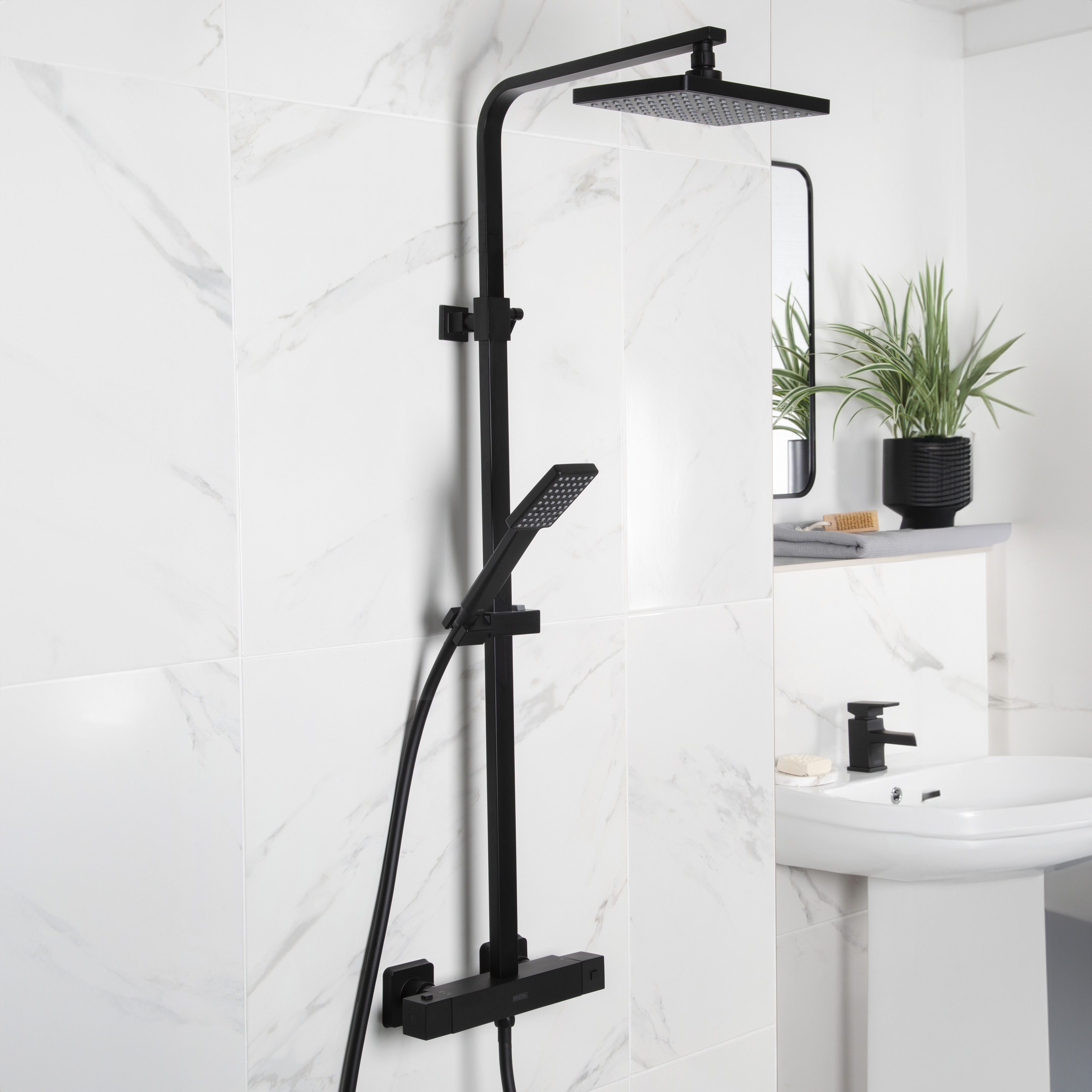 Bristan Noctis Matt Black Wall-mounted Thermostatic Mixer Multi head shower