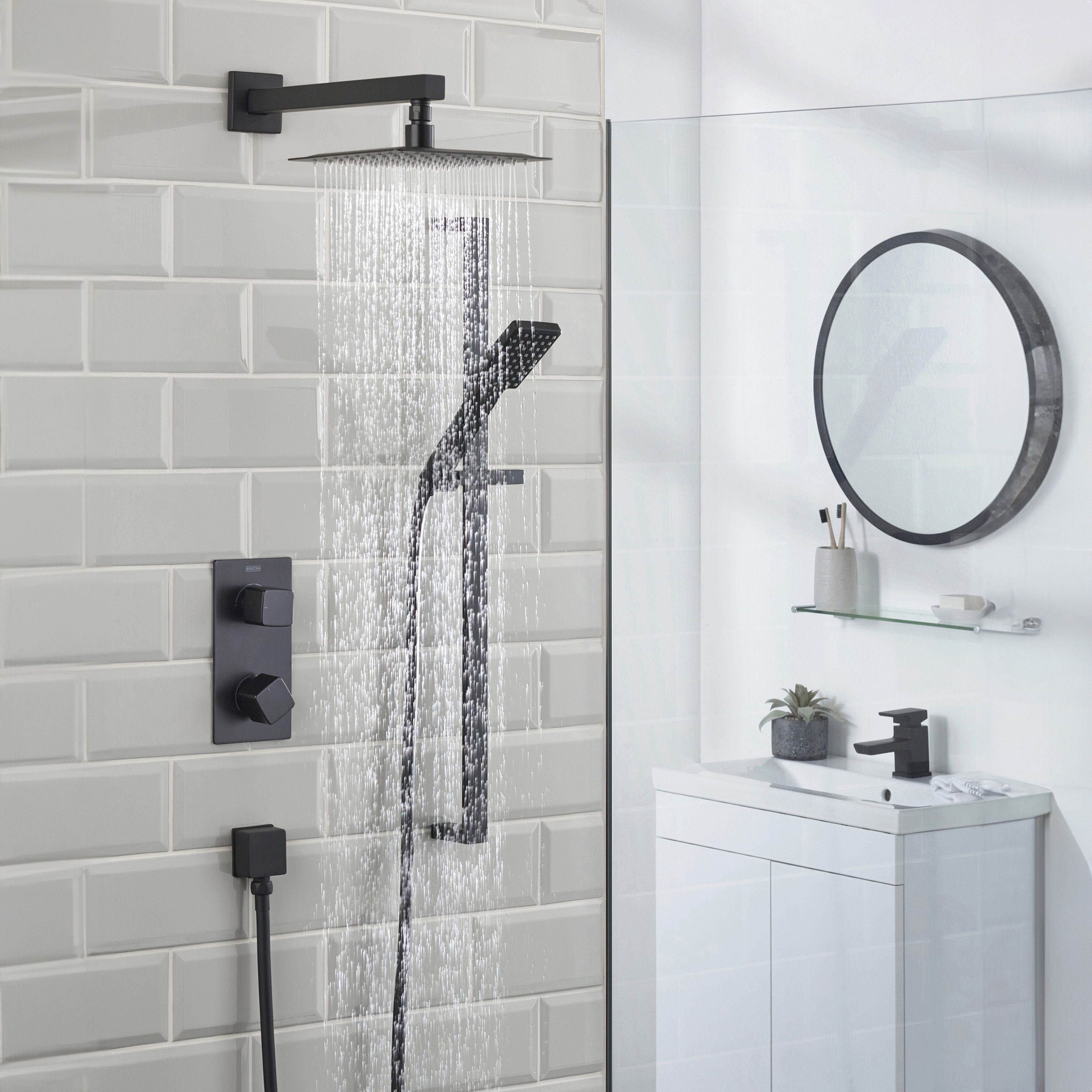 Bristan Noctis Matt Black Wall-mounted Thermostatic Mixer Multi head shower