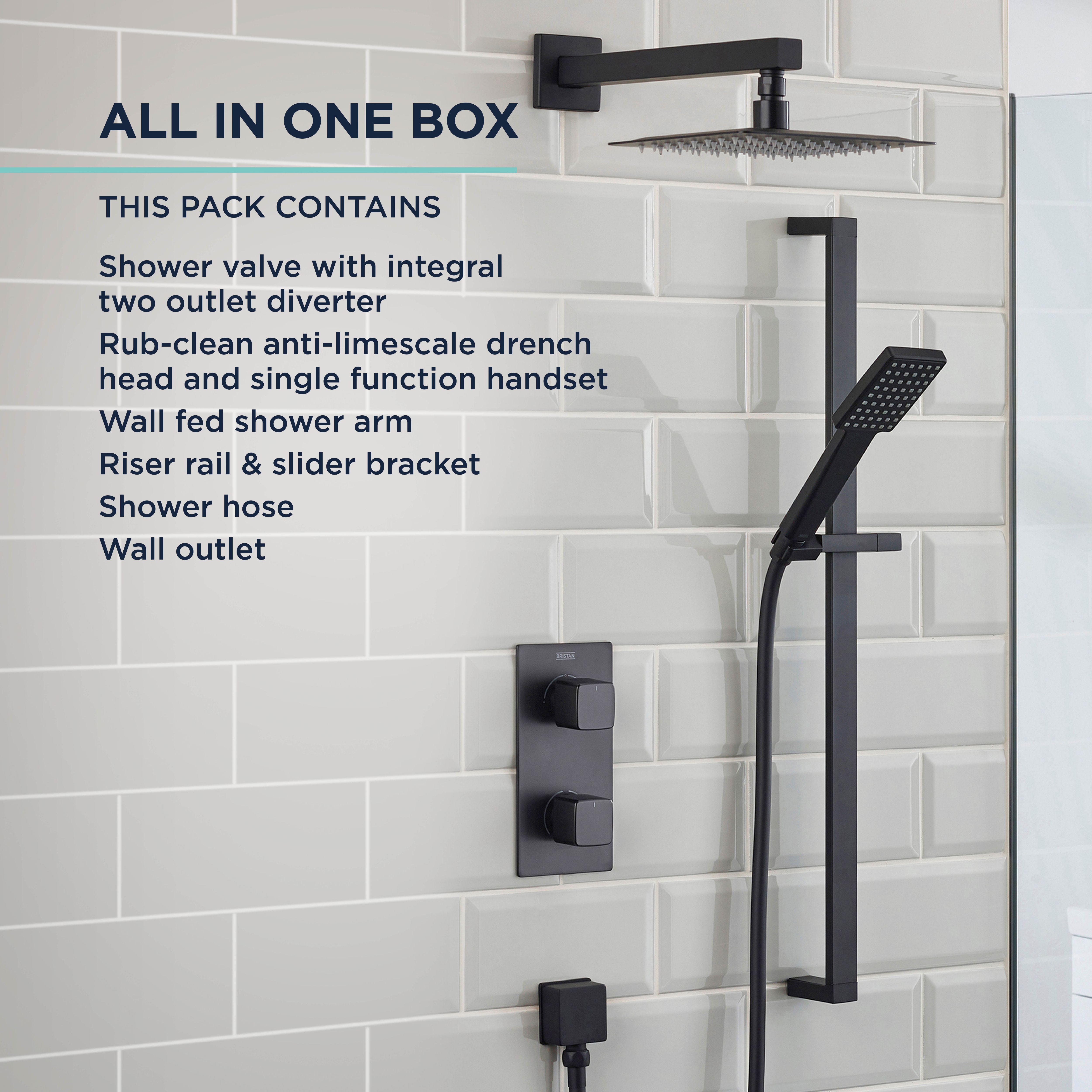 Bristan Noctis Matt Black Wall-mounted Thermostatic Mixer Multi head shower