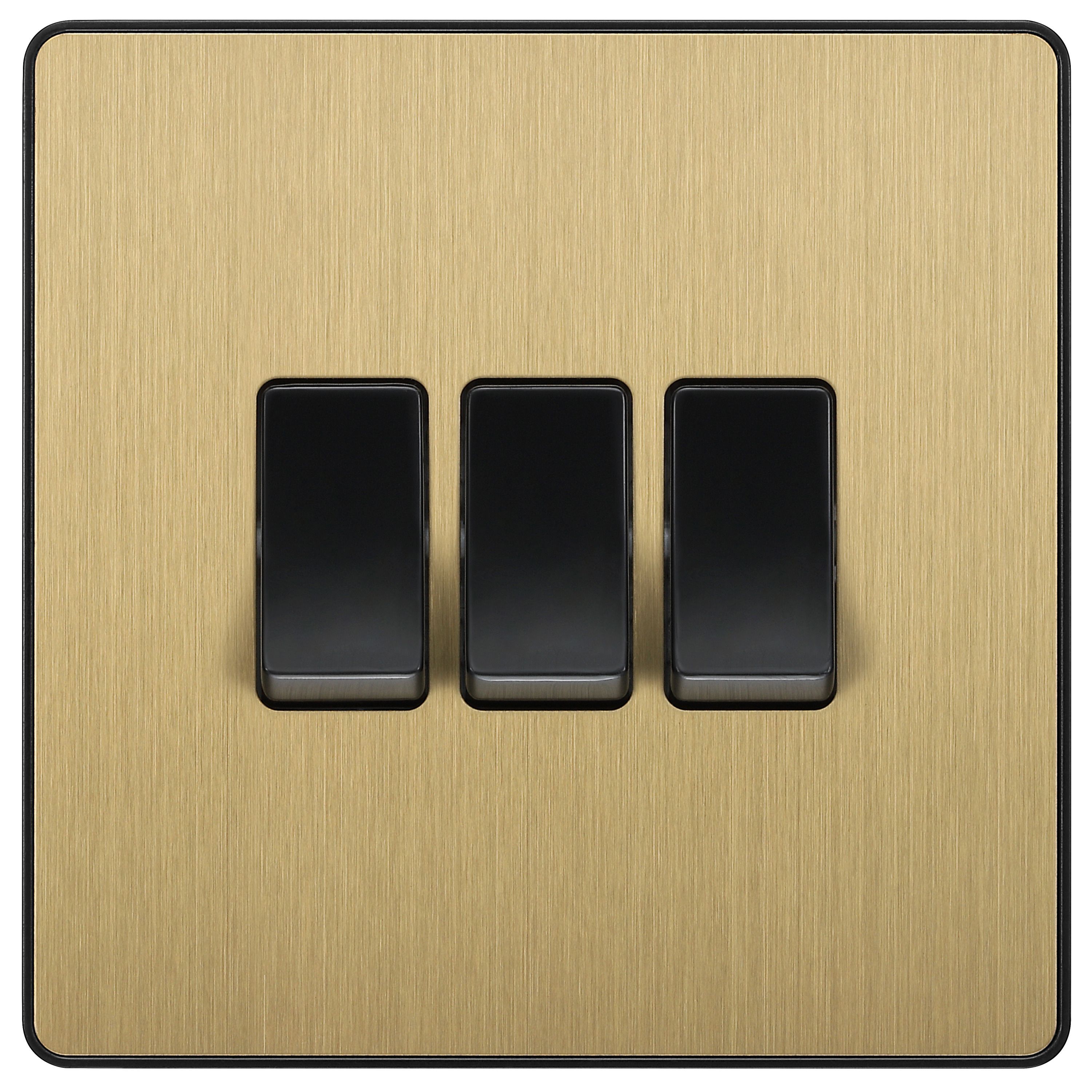 British General 20A 2 way 3 gang Triple light Screwless Switch Satin Brass effect