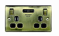 British General Antique brass effect USB socket, 2 x