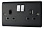 British General Black Double 13A Switched Socket with Black inserts