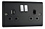 British General Black Double 13A Switched Socket with Black inserts