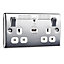 British General Chrome Double 13A Switched Socket with USB x1 & White inserts