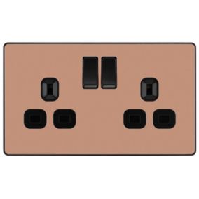 British General Double 13A Gloss Copper Switched socket & Black inserts