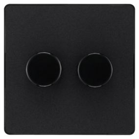 British General profile Double 2 way 200W Screwless Dimmer switch Matt Black