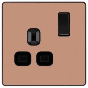 British General Single 13A Gloss Copper Switched socket & Black inserts