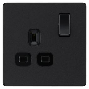 British General Single 13A Matt Black Switched socket & Black inserts