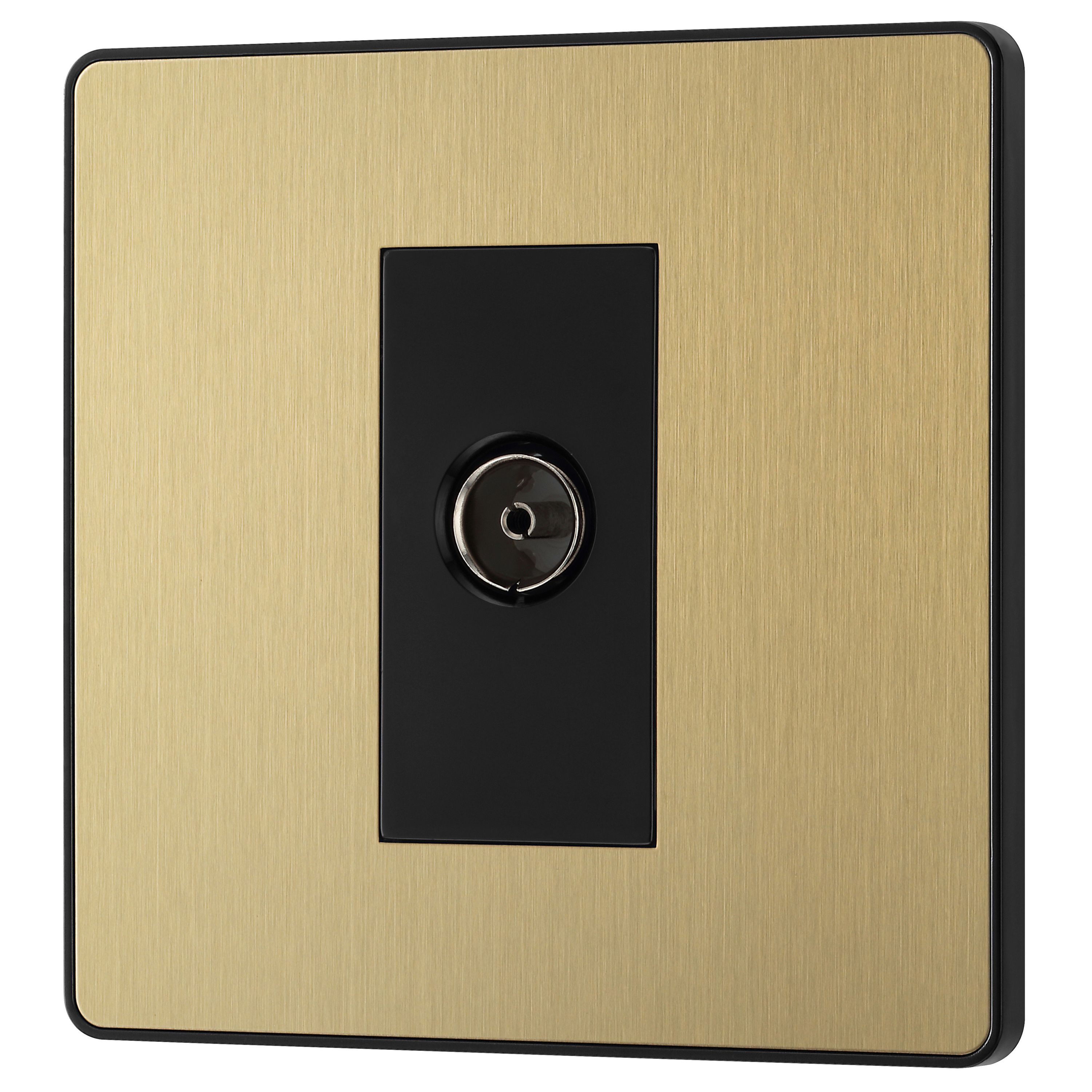 British General Single Screwless TV & radio socket Satin Brass effect