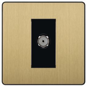 British General Single Screwless TV & radio socket Satin Brass effect