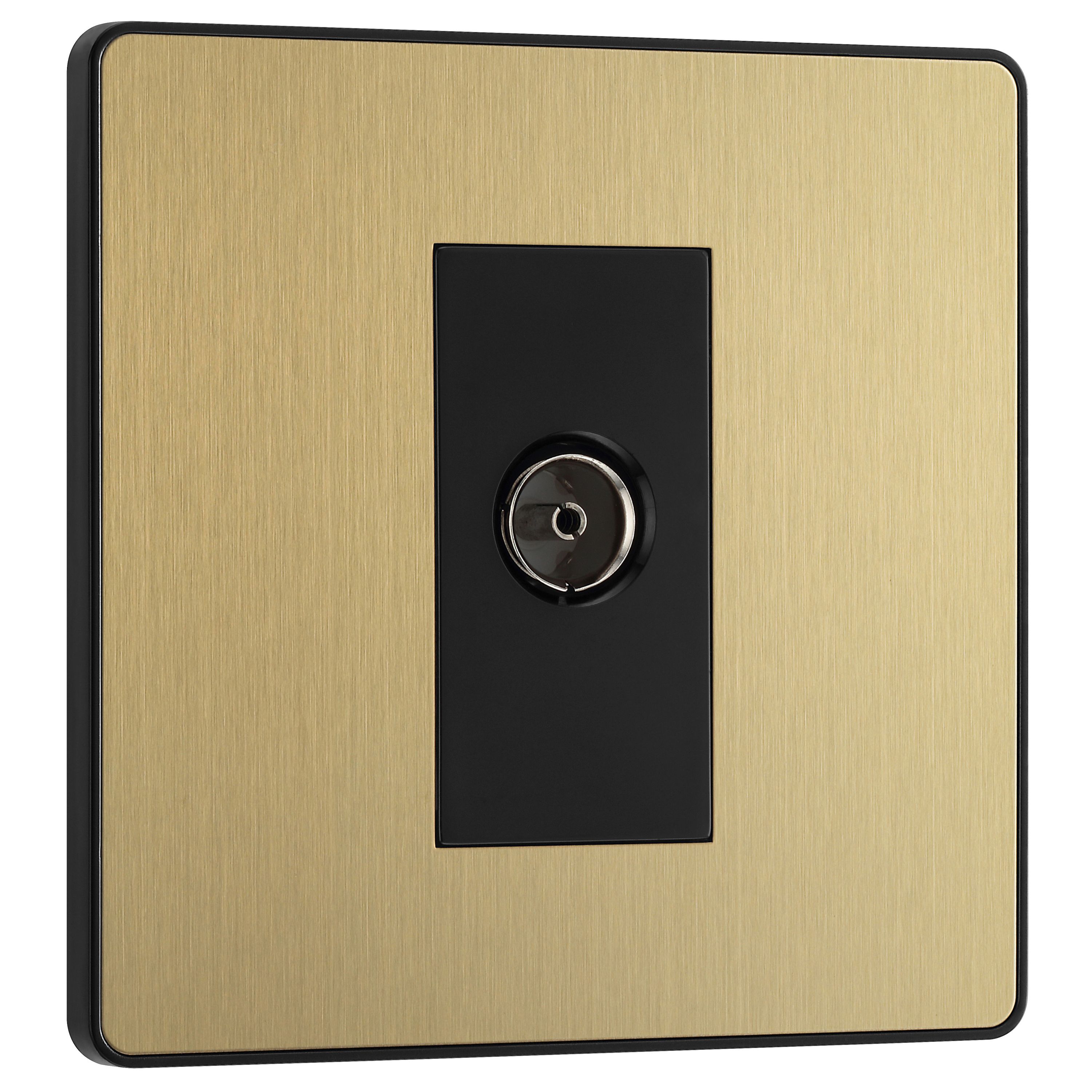 British General Single Screwless TV & radio socket Satin Brass effect