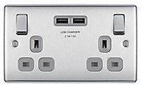 British General Steel effect Double USB socket, 2 x 2.1A USB
