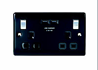 British General Switched Socket with USB x2 & Black inserts