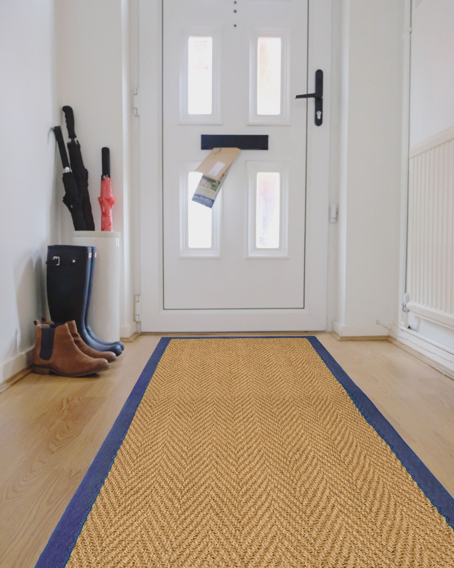 Brown, blue Herringbone weave Rug 180cmx60cm