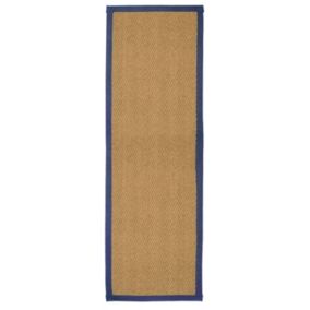 Brown, blue Herringbone weave Rug 180cmx60cm