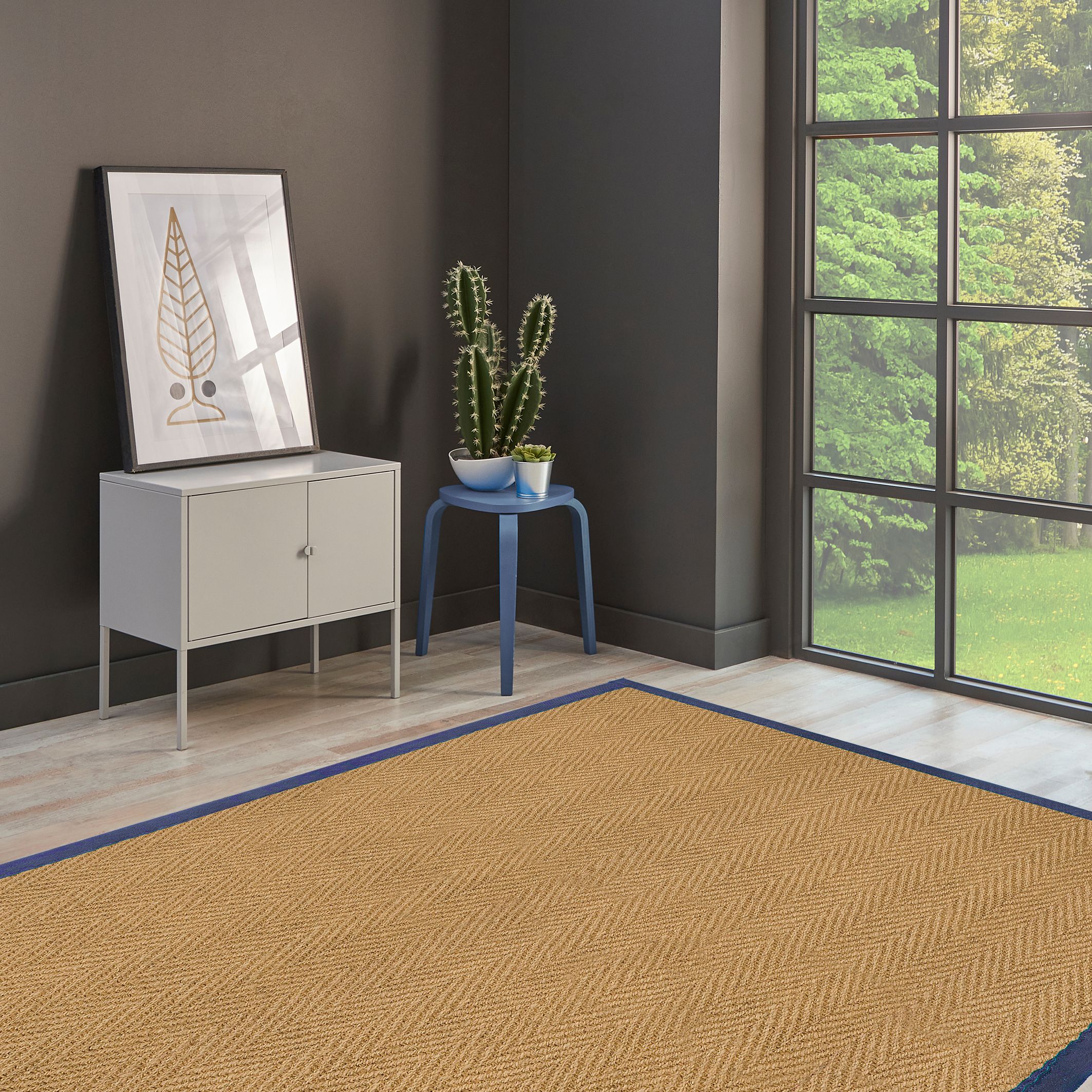 Brown, blue Herringbone weave Rug 200cmx135cm