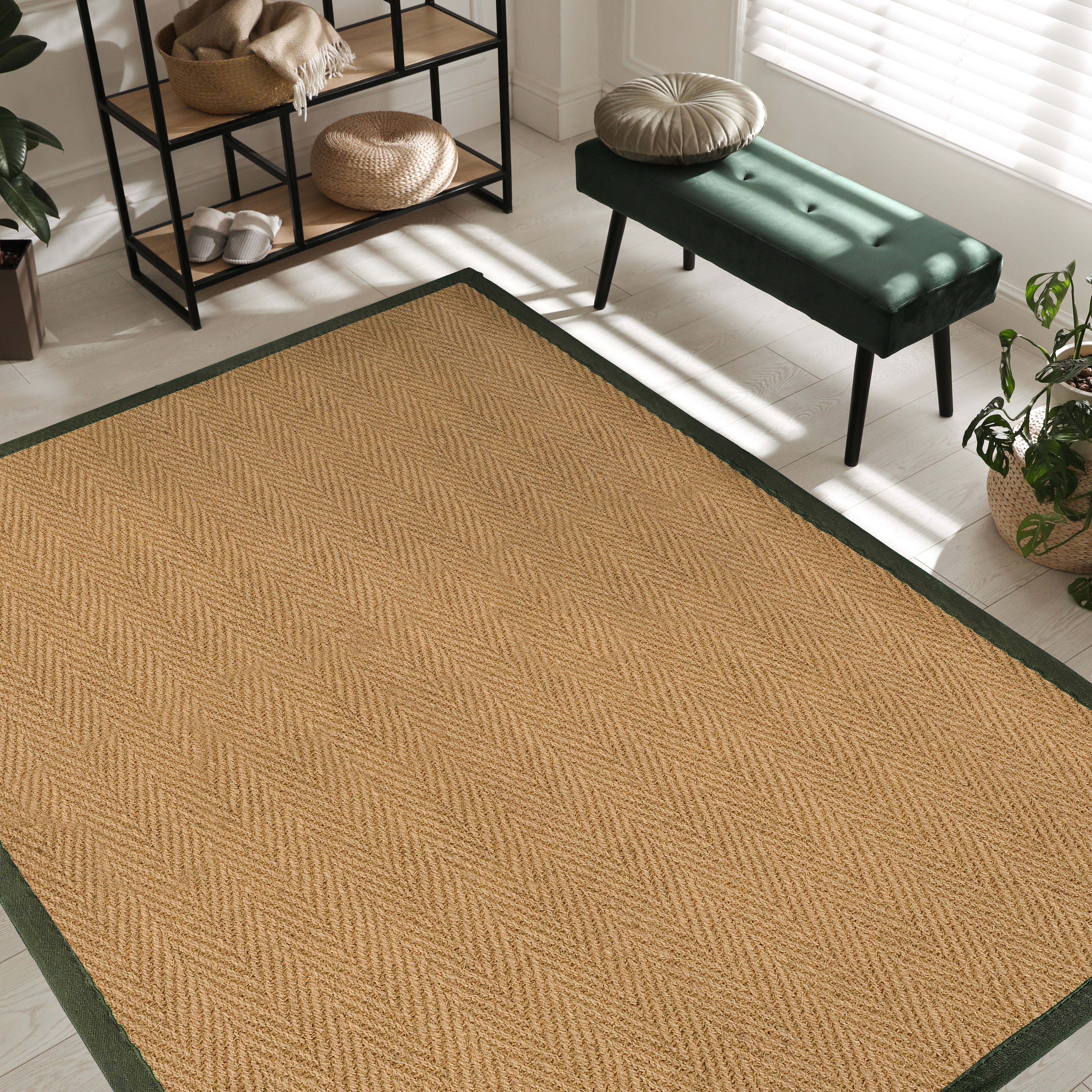 Brown, green Herringbone weave Large Rug, (L)200cm x (W)135cm