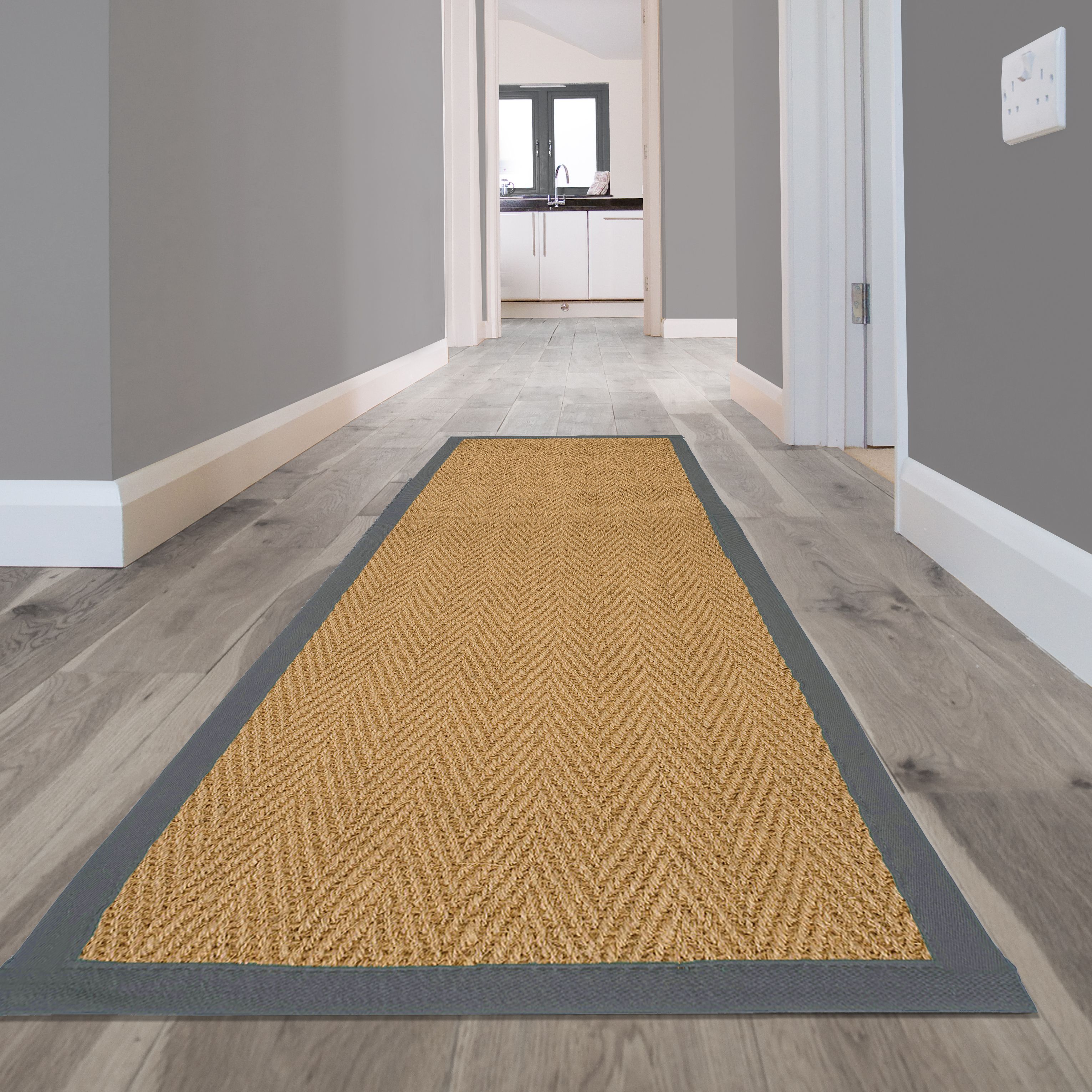 Brown, grey Herringbone weave Rug 180cmx60cm